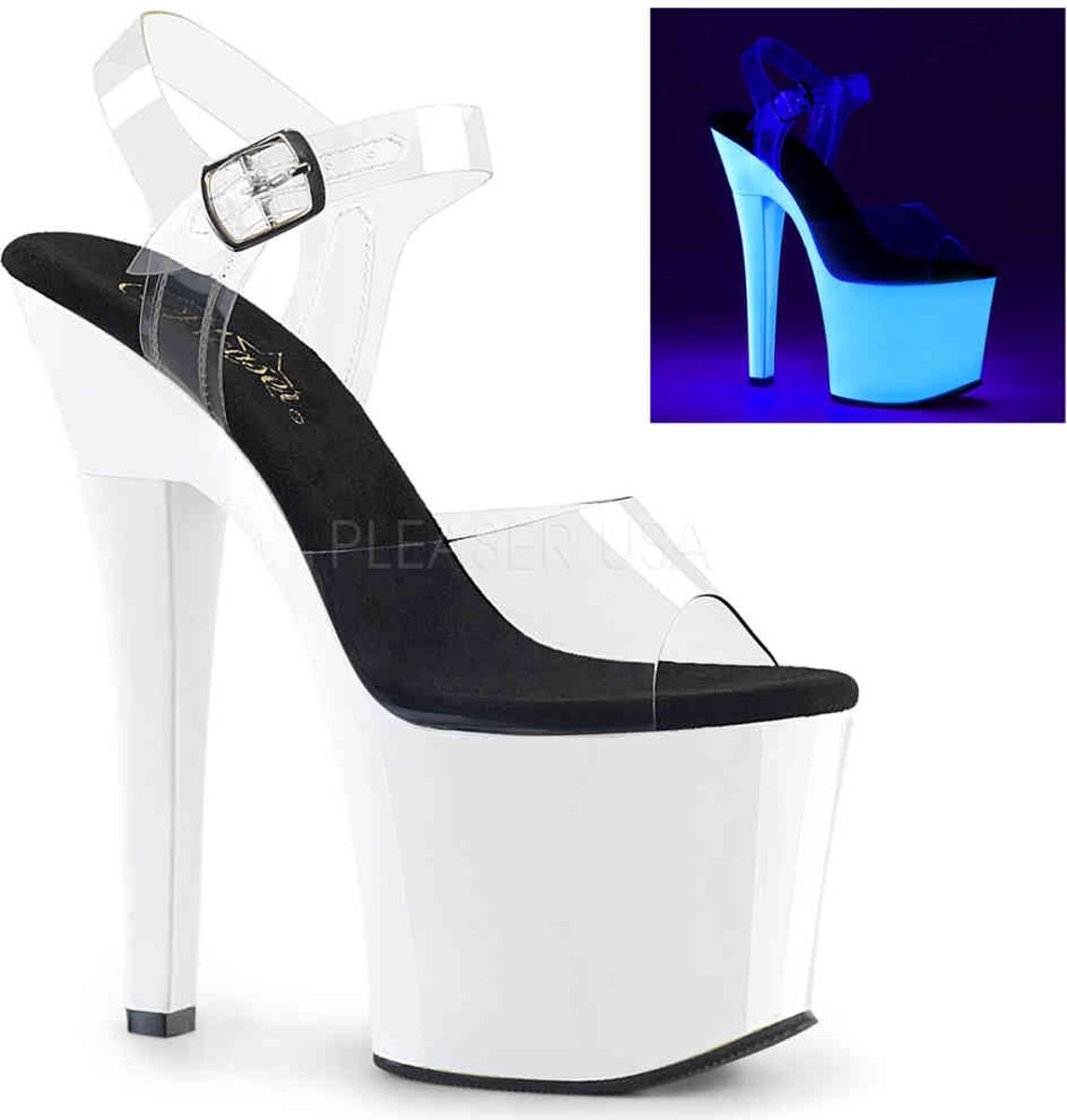 EU 36 = US 6 | RADIANT-708UV | 7 Heel, 3 1/4 PF UV Reactive Ankle Strap Sandal